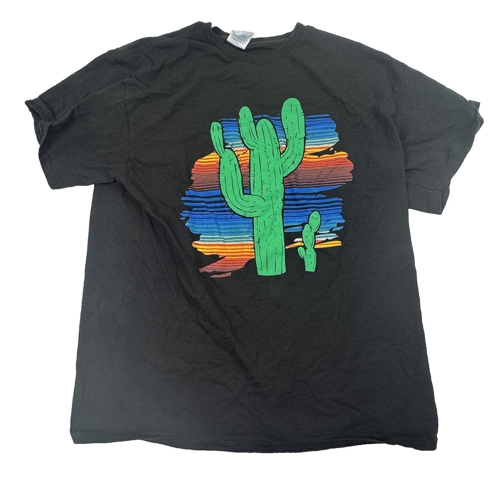 Cactus Sunset Shirt Mens Large Black Graphic Tee Southwestern Art Desert Delta